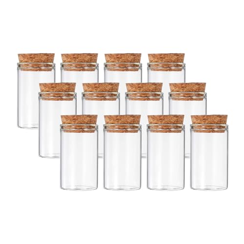 PATIKIL 20ml Test Tubes, 12pcs 1.97x1.18 Glass Clear Flat Bottom Test Tube Containers with Cork Stopper for Bead Party Candy Bath Salt Storage Scientific Experiment Plant Propagation - size: 20ml