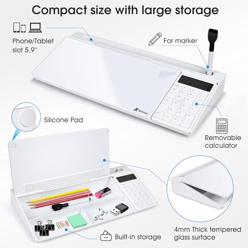 Varhomax Glass Desk Whiteboard with Calculator - color: Calculator-white