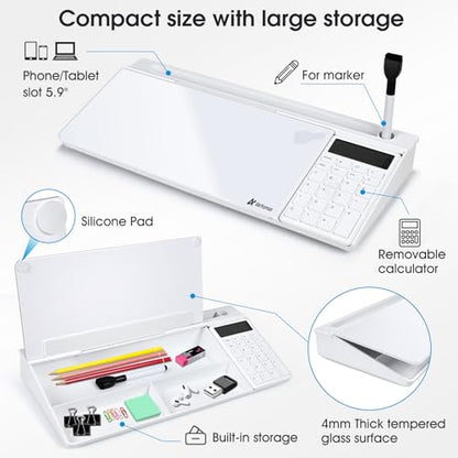 Varhomax Glass Desk Whiteboard with Calculator - color: Calculator-white