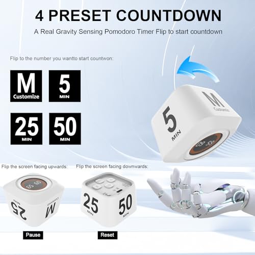 Rotating Cube Visual Countdown Timer 5, 25, 10, 50 Min Preset+Custom Mode - color: White