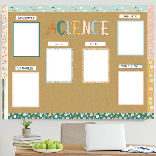 Dispowreath 114 Pcs Science Fair Board Supplies 60 Trim Scalloped Poster Boards 48 Presentation Subtitles 6 Project Titles for Classroom Display Boards(Rainbow Style)
