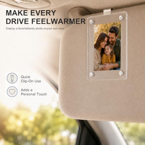 2 PCS Car Photo Holder, 3.6" x 2.4" Acrylic Auto Sun Visor Picture Frame with Clip, Magnetic Personalized Sunvisor Photo Clip Picture Display Holder for Most Vehicles - color: Straight
