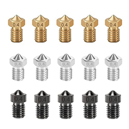 15PCS Nozzles Kit for Anycubic Koba, 3D Printer Parts 5PCS Hardened Steel + 5PCS Stainless Steel + 5PCS Brass 0.4mm Nozzles Kit for Mega S, Mega X, Kobra Neo, Kobra Go - style: Mega Brass+Harden Steel+Stainless steel - 0.4mm