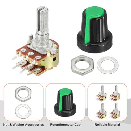 MECCANIXITY Ohm Potentiometer Kit WH148 B5K 6-Pin 20mm Shaft Green 5Set - size: 20 mm, style: B5K