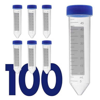 Kashi Scientific 50mL Screw-Cap Conical Centrifuge Tubes, Sterile Transparent Test Tubes with Printed Graduation and Write-on Spot [50mL, 100] - size: 50mL Conical, Sterile