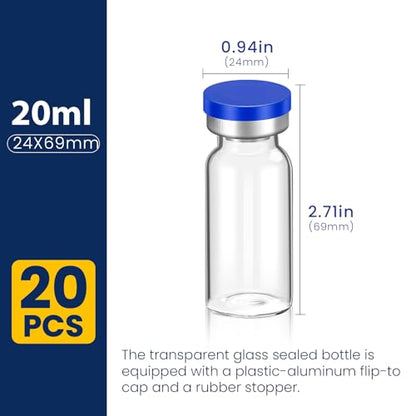 FURWEY 20ML Sterile Vials, Glass Empty Vials for Injection, 20 Pack - size: 20ML-20P