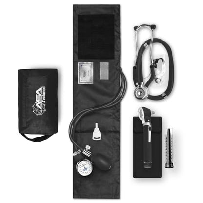 ASA TECHMED Nurse Essentials Professional Kit with Handheld Travel Case | 3 Part Kit Includes Adult Aneroid Sphygmomanometer Blood Pressure Monitor, Stethoscope, Diagnostic Otoscope (Black) - color: Black