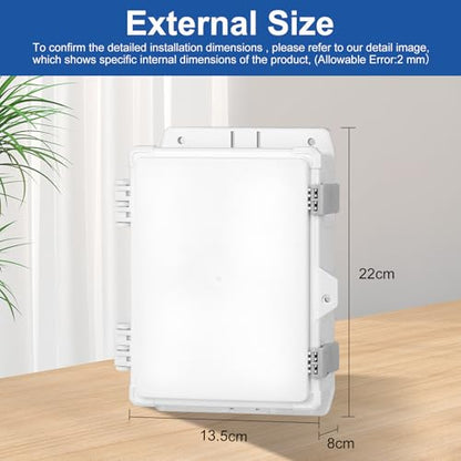 Outdoor Waterproof Electrical Junction Box Weatherproof IP65 ABS Plastic Enclosure with Preset Holes Switch Router Project Box with Mounting Panel Hinged Cover (8.7"x5.3"x3") - size: 8.7"x5.3"x3"