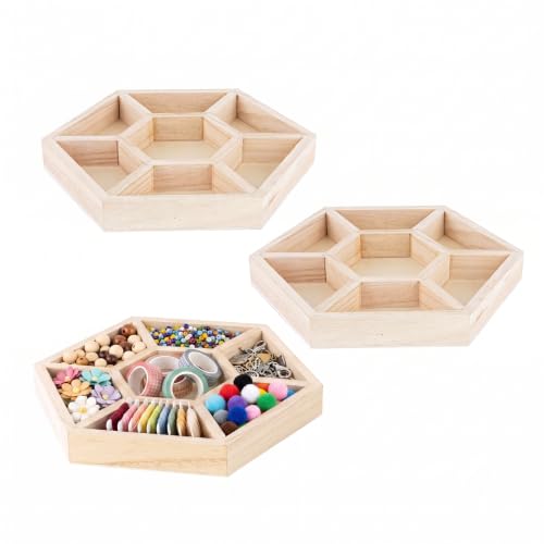Hammont Hexagon Sectional Wooden Trays - 3 Pack - 8.5”x8.5”x1” - Eco Friendly Decorative Tray for Dry Fruits & Candies | Organic Wooden Tray for Gift & Home Décor - style: Hexagon Tray - Small