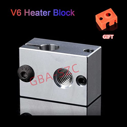 2PCS V6 Heater Block:Aluminum Heating Block with Silicone Sock, Compatible with V6 Hotend, V6 Heatbreak, PT100 Sensor/Cartridge Sensor, Prusa i3 MK3/MK3S - color: Heatblock-V6 2PCS