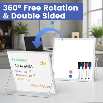 Small Desktop White Board with Stand, 10" x 10" Double-Sided Silver Aluminium Frame Whiteboard, Mini Dry Erase Board for Home, Office, Kitchen - size: 10"W x 10"H