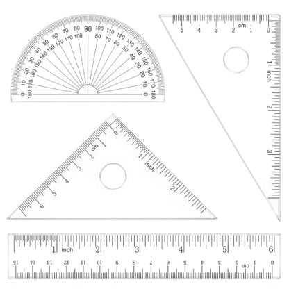 Coopay 4 Pcs Math Geometry Tool Set, Clear Acrylic Drawing Drafting Tool
