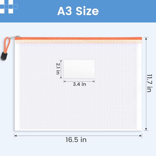 Sooez 48 Pack Super Large Mesh Zipper Pouch Bags, A3 (16.5×11.7 in) Storage Bags with Label Pocket, Reusable Zipper Pouches for Classroom Organization - size: A3 (Pack of 2)