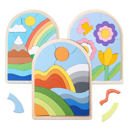 Montessori Wooden Shape Puzzles (3Pack Colorful) - Over 3 Years Old - color: 3 Pack Colorful
