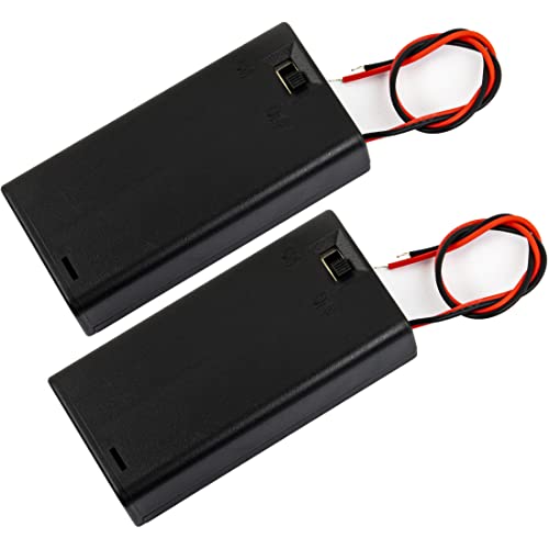 whiteeeen 2pcs 2 AA Battery Box Case with Switch Cover Black Plastic Cell Holder Spring Clip Wire Leads (2X 1.5V, Total 3V) - size: AA 2x1.5V Box with Switch (2pcs)