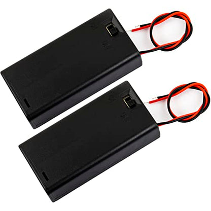 whiteeeen 2pcs 2 AA Battery Box Case with Switch Cover Black Plastic Cell Holder Spring Clip Wire Leads (2X 1.5V, Total 3V) - size: AA 2x1.5V Box with Switch (2pcs)