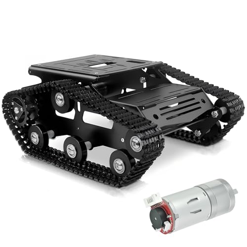 Smart Robot Car Chassis Kit Full Metal Big Tank Chassis with 2WD Motors for Arduino Raspberry Pi Jetson Python DIY Smart Car Learning Kit (Black, with Encoder Motor) - color: Black1