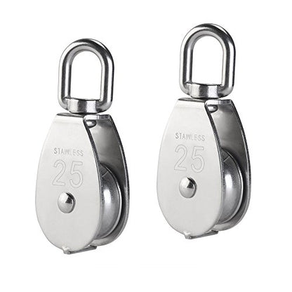 YAMASO,2Pcs 304 Stainless Steel M25 Silver Single Pulley Block Wire Rope Hanging Wire Towing Wheel - size: M25-2pcs