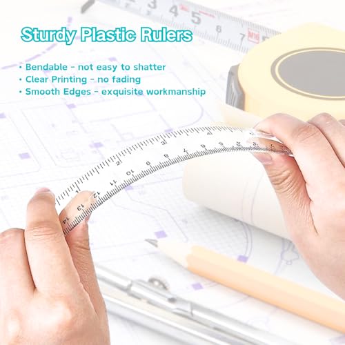 12 Inch Plastic Rulers, Color Clear Rulers for Kids, School, Office, 7PCS - size: 12 Inches
