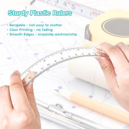 12 Inch Plastic Rulers, Color Clear Rulers for Kids, School, Office, 7PCS - size: 12 Inches