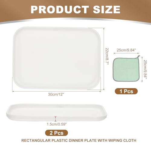 PATIKIL 12x8.7 Plastic Tray, 2 Pack Rectangular Plates Small Food Tray Wheat Plates Dishes Reusable Dessert Plate Trays with Cloth for Cake Fruits Salad Cupcake Steak Serving White - color: White, size: M(12"x8.7")
