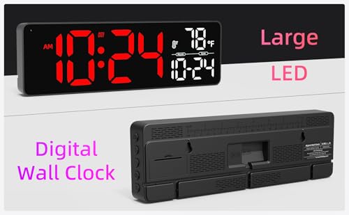 Large LED Digital Wall Clock with Date, Temperature, Auto-Brightness, Auto-DST | Big Digital Clock for Bedroom, Desk, Classroom, Living Room, Kitchen, Office, Gym, Farmhouse, Xmas Gift for Seniors - color: Red