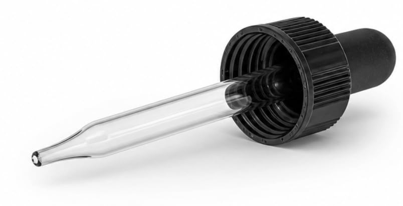 Clear Glass Black Bulb Pipette Dropper - 7mm x 107mm Fits 24/400 Bottles - size: 24/400 (7mm x 107 mm) , 144 Caps per Case
