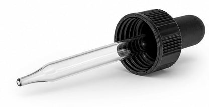 Clear Glass Black Bulb Pipette Dropper - 7mm x 107mm Fits 24/400 Bottles - size: 24/400 (7mm x 107 mm) , 144 Caps per Case