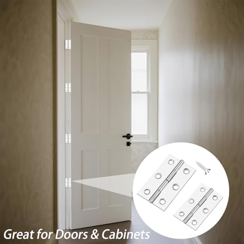 12 Pack Stainless Steel Folding Hinges with 72 Screws – 6 Large (2.4 x 1.45in) + 6 Small (2.16 x 1.37in) – Durable Metal Hinges for Cabinet Doors, Small Doors, Wooden Boxes, Drawers, Furniture DIY