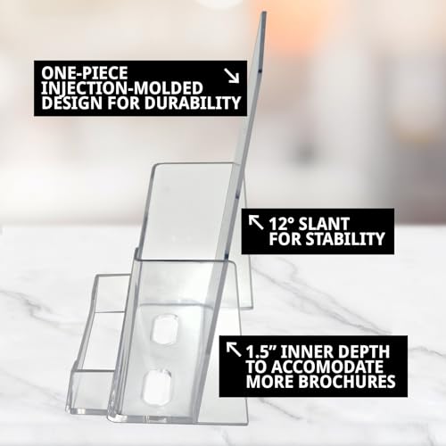 Azar Displays, 252922-50PK, Counter Trifold Brochure Holder with Horizontal Business Card Holder, Brochure Display Stand with Gift Card Pocket Flyer Holder Clear Card Display for Literature, 50-Pack - size: 50-Pack, style: Business Card Pocket