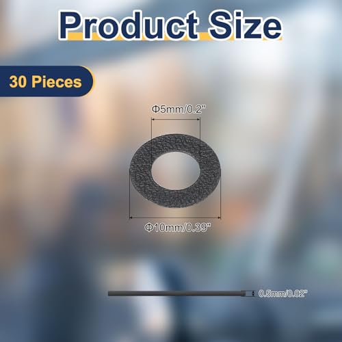 uxcell 30 Pcs M5 PVC Flat Washers 5mm ID 10mm OD 0.5mm Thick Plain Washer Grommets Plastic Sheet Gasket Fastener Sealing Spacer Gasket Ring Water Hose Washers, Clear Black - size: 5mm x 10mm x 0.5mm