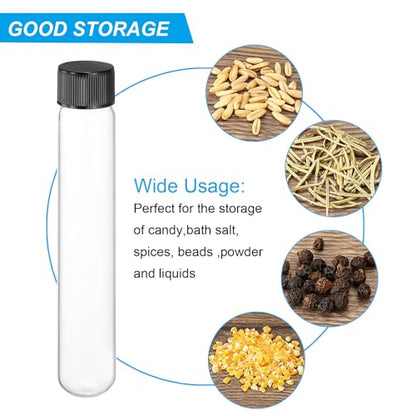 PATIKIL 50ml Test Tubes with Caps, 8pcs Glass Test Tubes Clear Round Bottom Test Tube Containers with Plastic Cap for Bead Candy Bath Salt Storage Scientific Experiment Plant, 25mmx150mm - size: 50ml