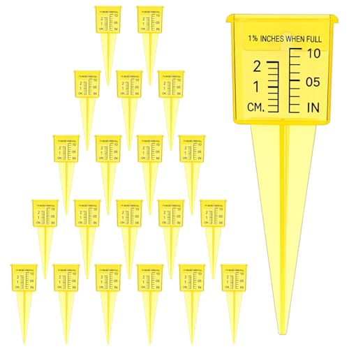 20pack Yellow Transparent Rain Gauge, Sprinkler Gauge Compact Portable 1.5" Wide Mouth Outdoor Rain Gauges For Yard Lawn Garden With Inch And Centimeter Scales Accurate Rainfall Measurement