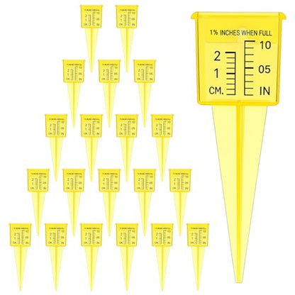 20pack Yellow Transparent Rain Gauge, Sprinkler Gauge Compact Portable 1.5" Wide Mouth Outdoor Rain Gauges For Yard Lawn Garden With Inch And Centimeter Scales Accurate Rainfall Measurement