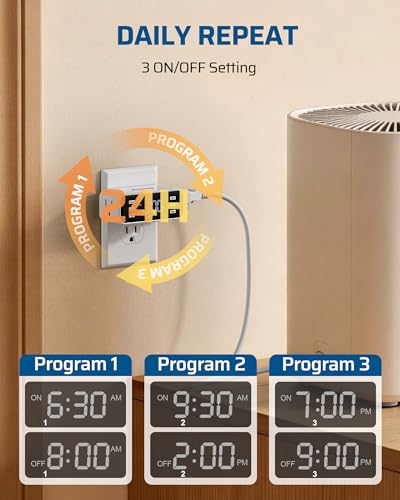 DEWENWILS Indoor 24 Hour Programmable Digital Timer Outlet,2 Outlets