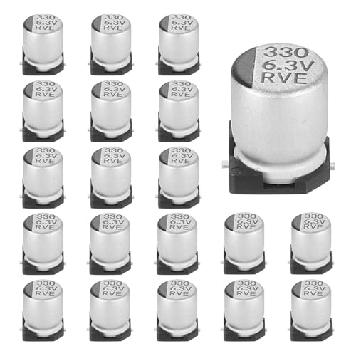 MECCANIXITY 330uF 6.3V Aluminum Electrolytic Capacitors, 6.3x7.7mm, 20pcs - size: 6.3x7.7mm, style: 330uF 6.3V