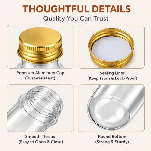 50 Pcs Halloween Candy Tubes Clear Plastic Test Tubes Screw Caps, Gold - color: Gold