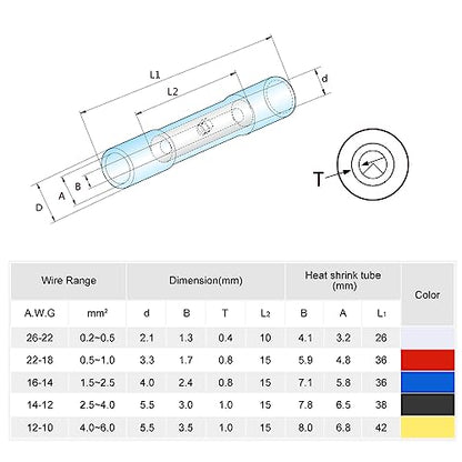 Heat Shrink Crimp Butt Connectors, 26-22 AWG, White, 300PCS - size: White 300PCS