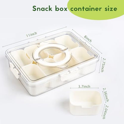 Patent Design Ribbed Snackle Box Container Snack Container Divided Serving Tray with Lid and Handle, 8 Divider Portable Snacklebox for Travel Beach for Charcuterie Veggie Fruit Candy,1 Pack - color: White