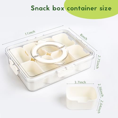 Patent Design Ribbed Snackle Box Container Snack Container Divided Serving Tray with Lid and Handle, 8 Divider Portable Snacklebox for Travel Beach for Charcuterie Veggie Fruit Candy,1 Pack - color: White