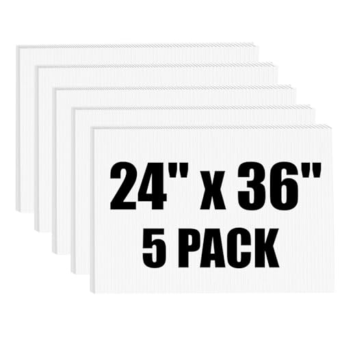 Corrugated Plastic Board 24" x 36", 5 Pack White Plastic Poster Board & Blank Yard Signs, 3/16 Inches Thick Double-Sided Poster Sheets for School Projects, Craft, Art, Garage Sale, Rent - size: 24" x 36"
