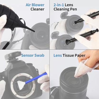 Camkix 14-in-1 Camera Lens Cleaning Kit - Includes Advanced Large Silicone Air Blower, 2in1 Lens Cleaning Pen, Dry Swabs, Cleaning Paper, 30 ML Optical Lens Spray for Mirrorless Cameras, APS-C, DSLR - color: 14 in 1