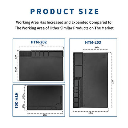 HengTianMei-203 Black Magnetic Repair Work Mat Heat Resistant Large Silicone Soldering Mat Expand Work Area for Soldering, Electronics, Computer Repair Etc 22" * 14" - size: HTM-203