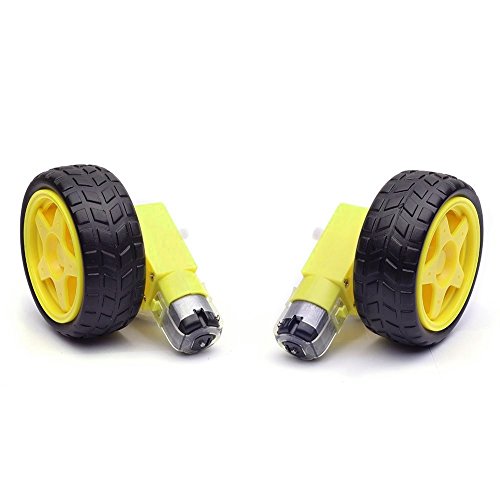 Honbay 2 Sets Plastic Tire Wheel with Gear Motor Dual Shaft for Smart Car Robot Arduino