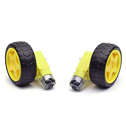 Honbay 2 Sets Plastic Tire Wheel with Gear Motor Dual Shaft for Smart Car Robot Arduino