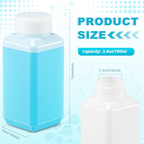 24 Pcs 3.4 oz Leakproof Plastic Bottles with Caps, Wide Mouth Hdpe Lab Reagent Bottle for Water Sample & Liquid Storage, Reusable Chemical Containers, Translucent - size: 3.4 oz