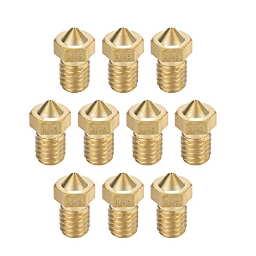 uxcell 10pcs 3D Printer Nozzle,Brass V6 Nozzle 0.25mm,Extruder Print Head for Filament 1.75mm V5-V6 M6 3D Printer - size: 0.25mm