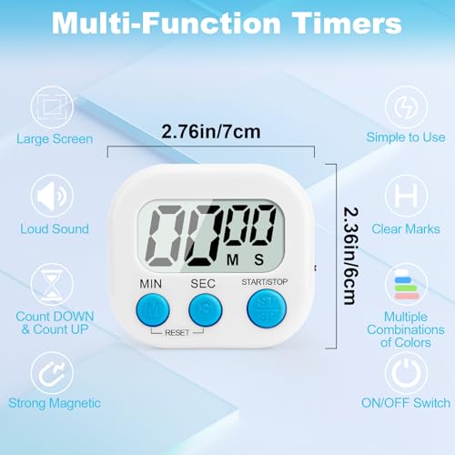6 Pack Digital Kitchen Timer Multi-Function Magnetic Timers Classroom Timer for Kids Loud Alarm Big LCD Display Electronic Timers for Cooking, Classroom, Exercise, Meeting(Blue, Green, Pink, White) - color: Blue-2pcs & Green-2pcs & Pink & White