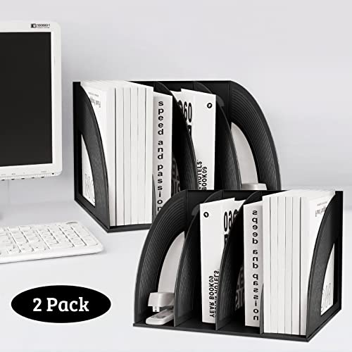 Marte Vanci 2 Pcs Magazine File Holder Book Desktop Organizer Plastic Storage Sturdy Vertical 3 Section Folder (Black) - color: 2 Pcs Black 3 Section