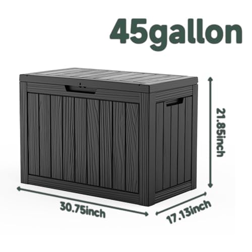 NicBex 45 Gallon Deck Box, Waterproof Resin Outdoor Storage Box Lockable for Patio Furniture, Fade Resistant Patio Side Table & Organizer for Garden Tools, Pool Floats, Outdoor Cushions, Black - color: Black-br